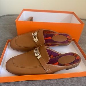 Hermes brown kelly mules 36.5